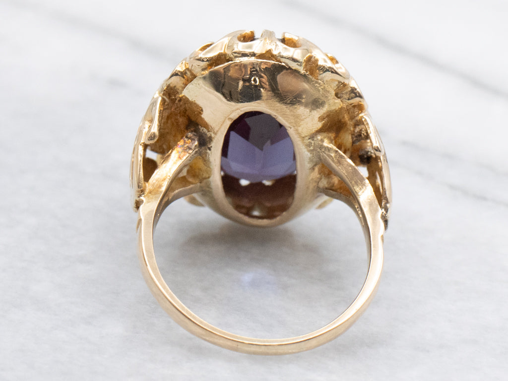 Vintage Synthetic Alexandrite Cocktail Ring in 14K Yellow Gold