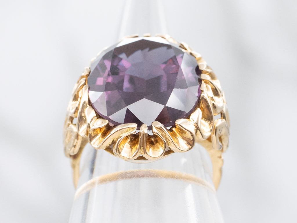 Vintage Synthetic Alexandrite Cocktail Ring in 14K Yellow Gold