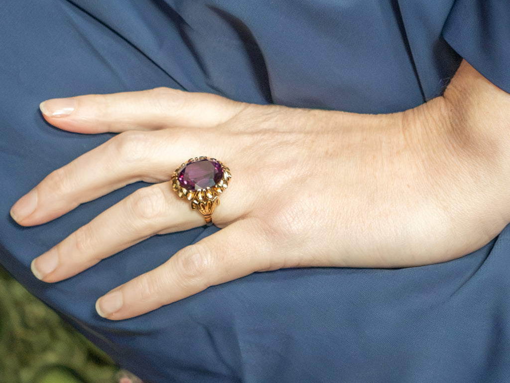 Vintage Synthetic Alexandrite Cocktail Ring in 14K Yellow Gold