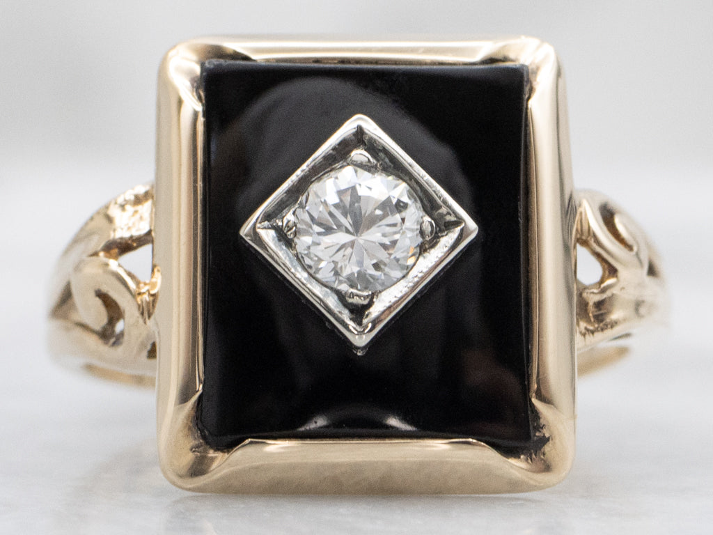 Mid-Century Black Onyx and Diamond Ring