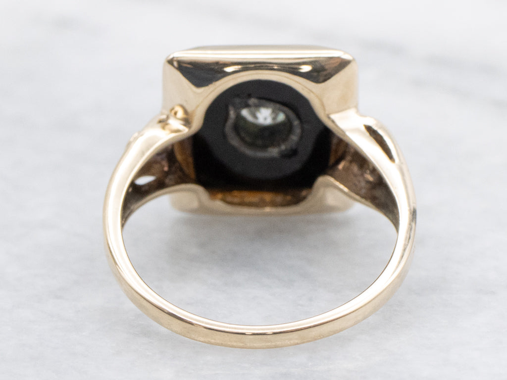 Mid-Century Black Onyx and Diamond Ring