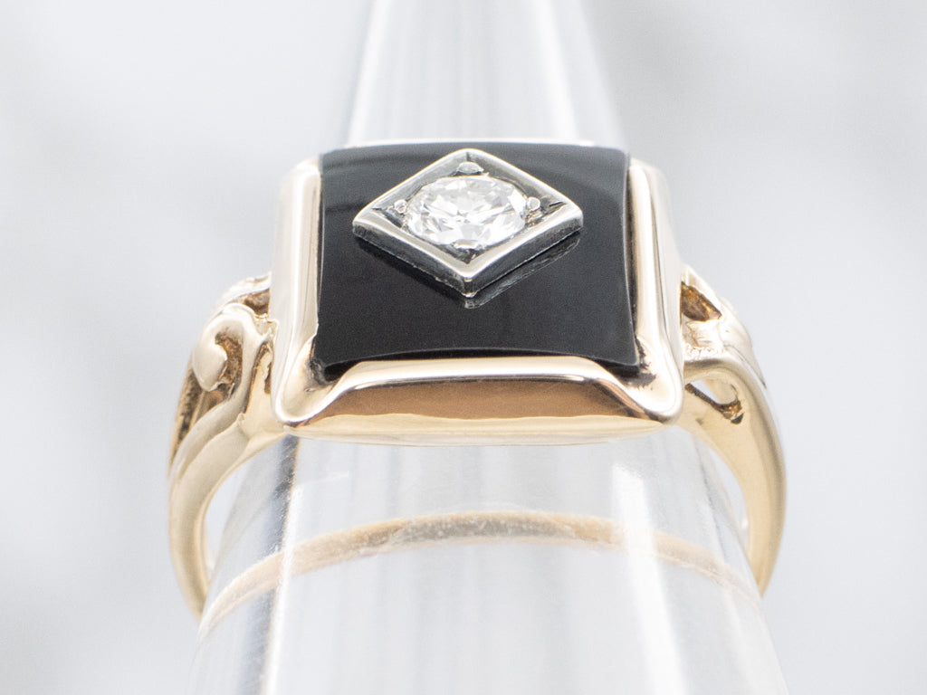 Mid-Century Black Onyx and Diamond Ring