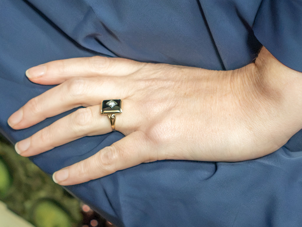 Mid-Century Black Onyx and Diamond Ring