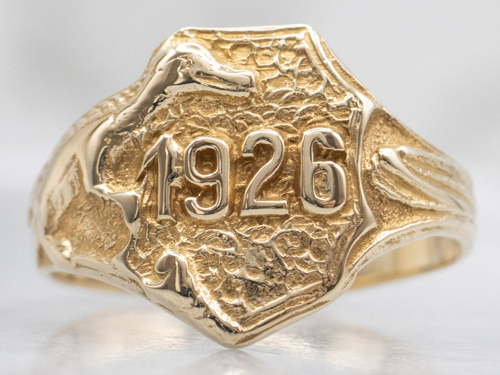 Antique "1926" Alligator Yellow Gold Signet Ring