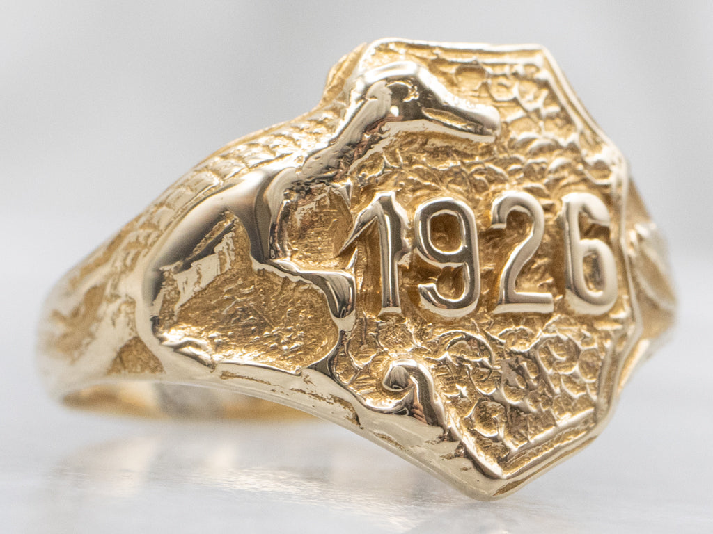 Antique "1926" Alligator Yellow Gold Signet Ring