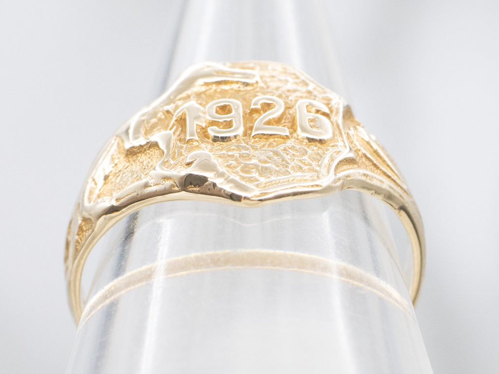 Antique "1926" Alligator Yellow Gold Signet Ring
