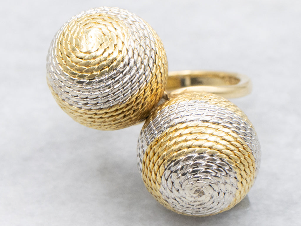Vintage Italian Gold Diagonal Ball Bypass Ring