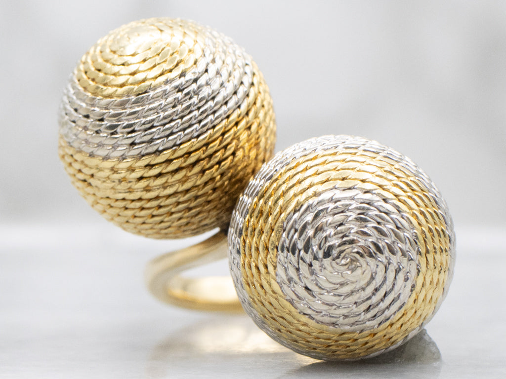 Vintage Italian Gold Diagonal Ball Bypass Ring
