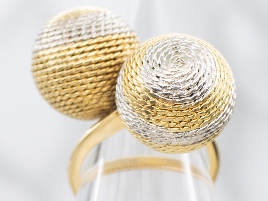Vintage Italian Gold Diagonal Ball Bypass Ring
