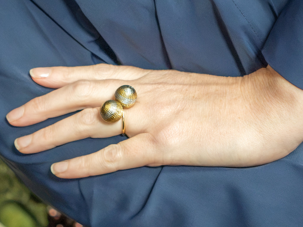 Vintage Italian Gold Diagonal Ball Bypass Ring