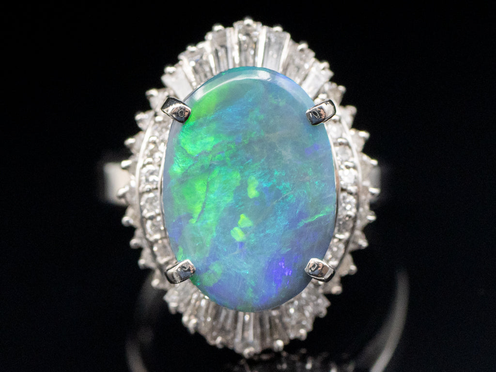 Vintage Black Opal and Diamond 'Ballerina Skirt' Ring in Platinum