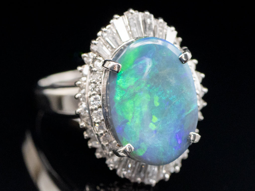 Vintage Black Opal and Diamond 'Ballerina Skirt' Ring in Platinum