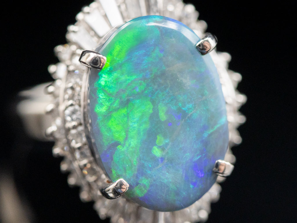Vintage Black Opal and Diamond 'Ballerina Skirt' Ring in Platinum