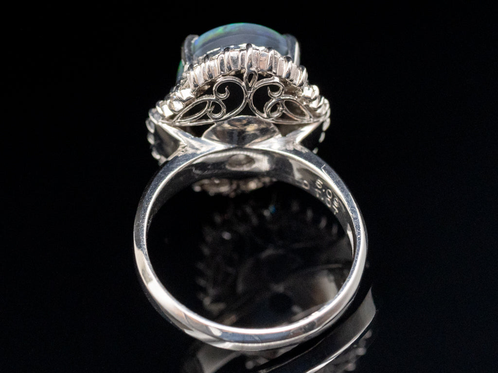 Vintage Black Opal and Diamond 'Ballerina Skirt' Ring in Platinum