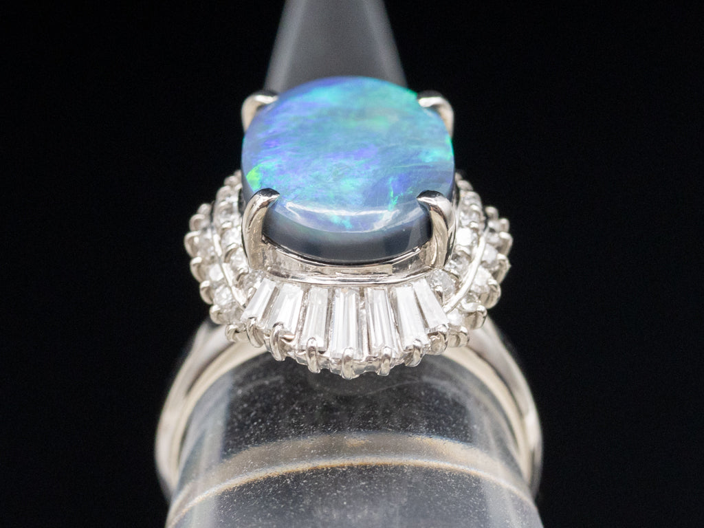 Vintage Black Opal and Diamond 'Ballerina Skirt' Ring in Platinum