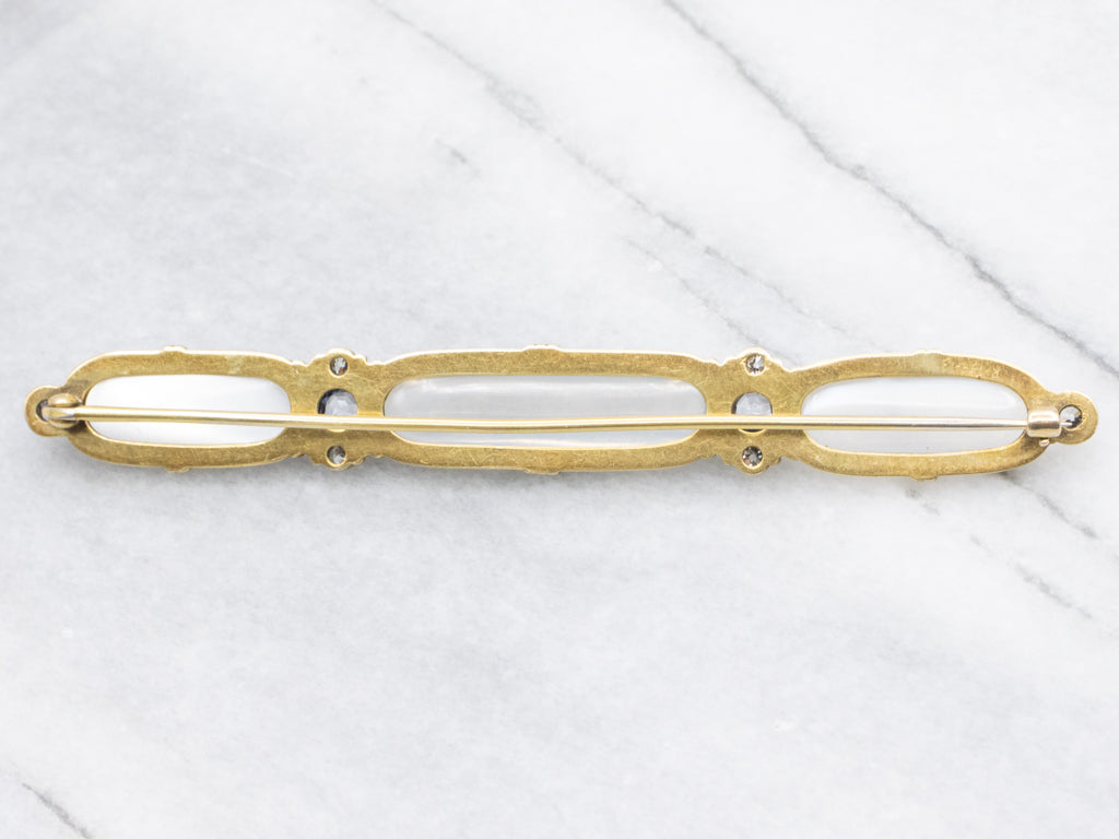 Art Nouveau Era Moonstone and Diamond Brooch in Yellow Gold