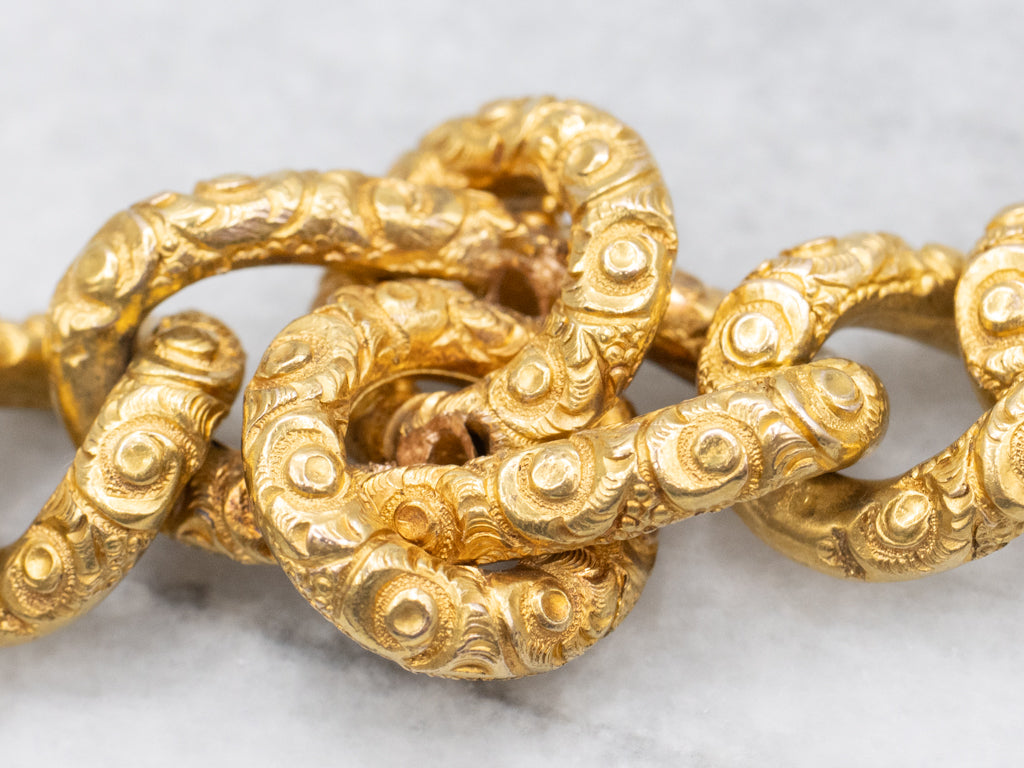 Georgian Ornate Hand-Chased Bracelet in Bloomed 18-Karat Yellow Gold