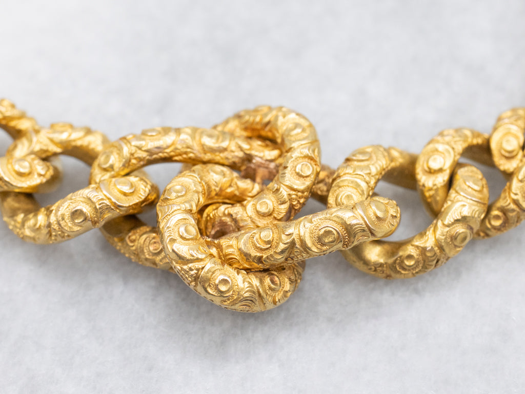 Georgian Ornate Hand-Chased Bracelet in Bloomed 18-Karat Yellow Gold