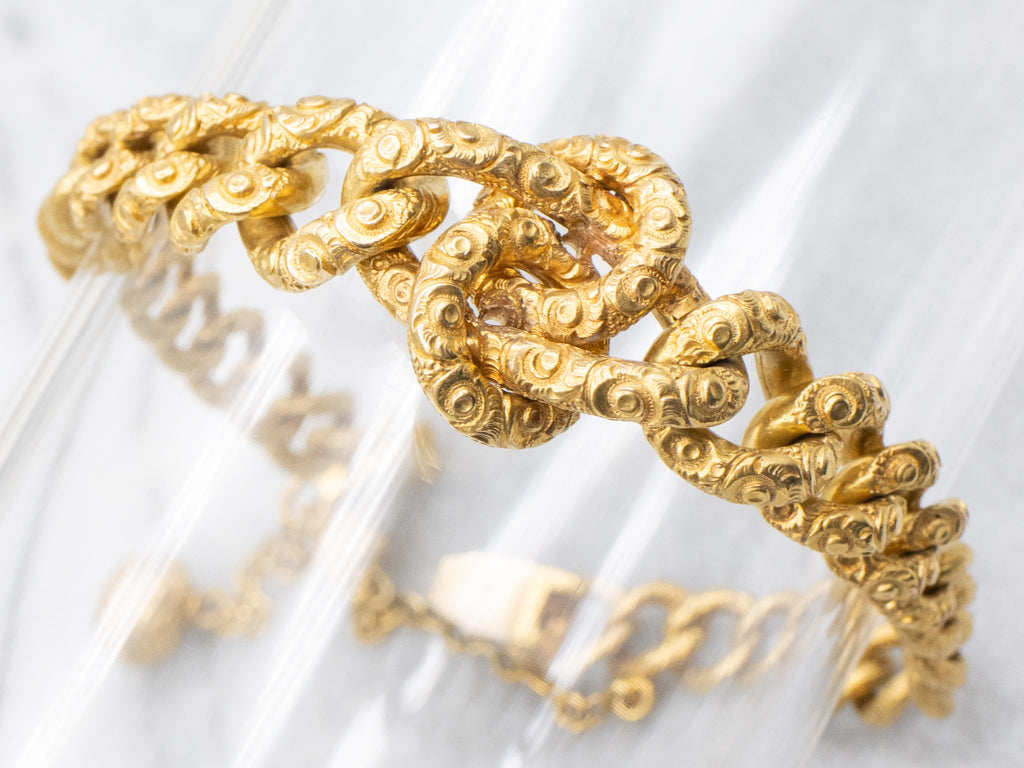 Georgian Ornate Hand-Chased Bracelet in Bloomed 18-Karat Yellow Gold