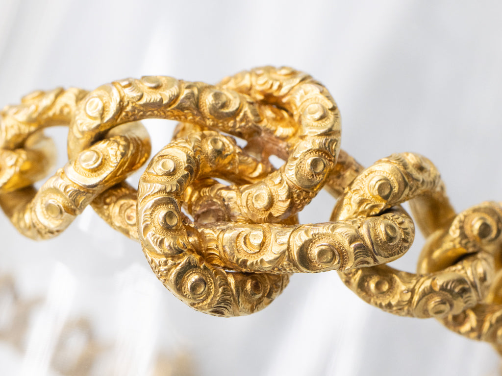 Georgian Ornate Hand-Chased Bracelet in Bloomed 18-Karat Yellow Gold