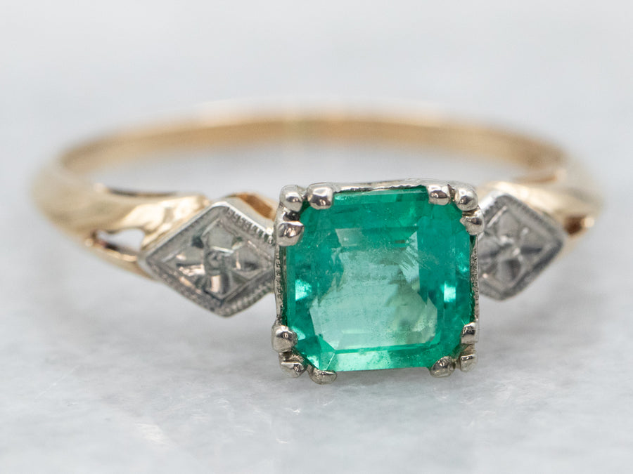 Retro-Era Emerald Solitaire Engagement Ring
