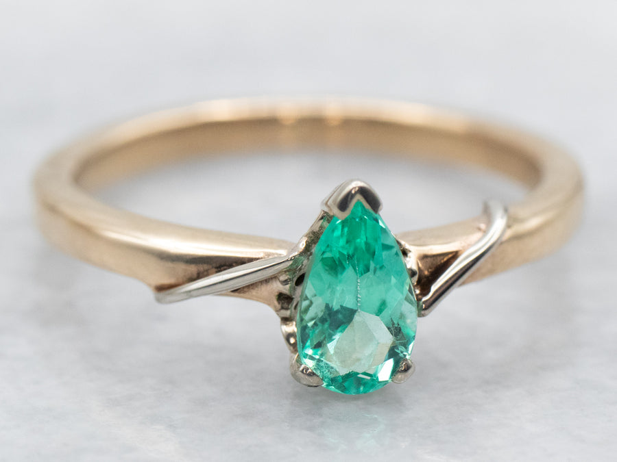 Modern Pear Cut Emerald Solitaire Engagement Ring