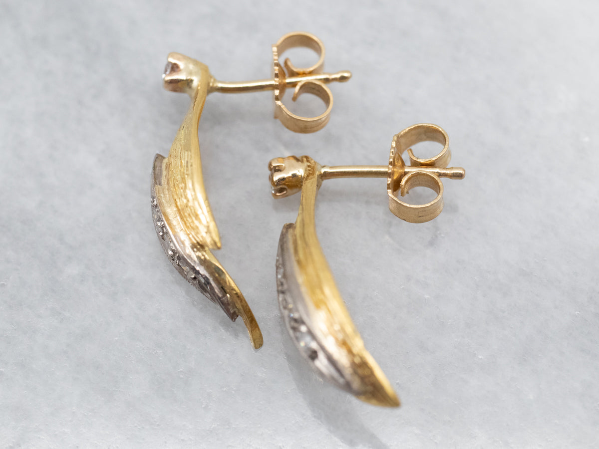 Antique Elements, Botanical Diamond and Gold Earrings