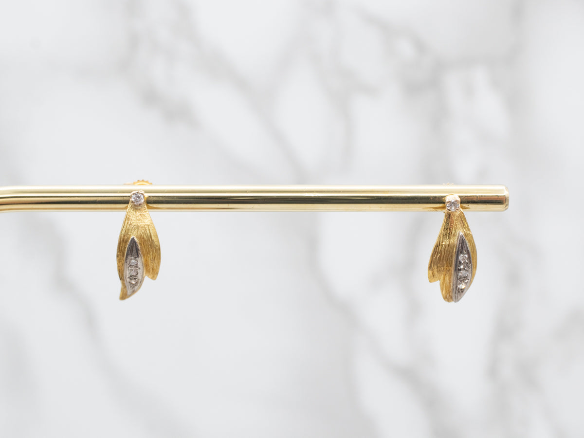 Antique Elements, Botanical Diamond and Gold Earrings