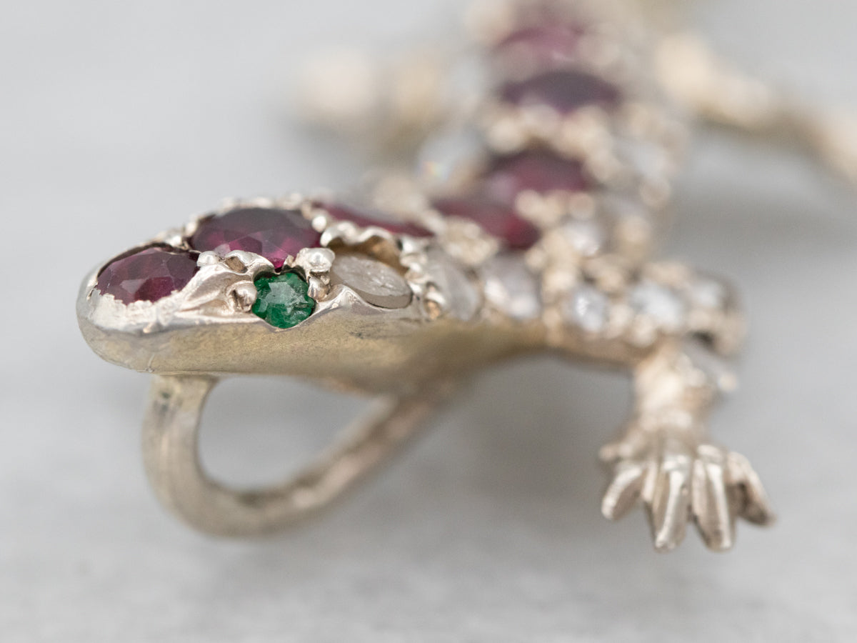 Sterling Silver Gemstone Lizard Pendant