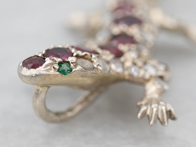 Sterling Silver Gemstone Lizard Pendant