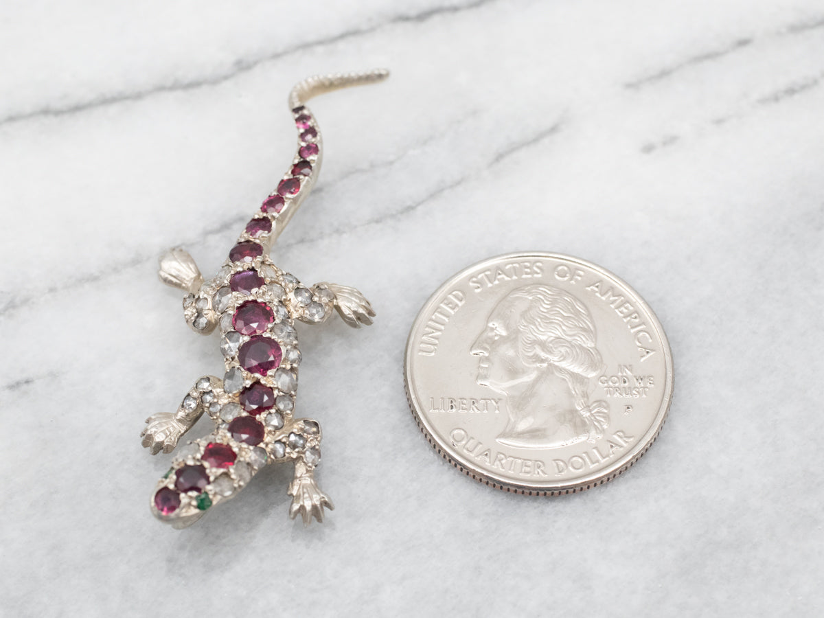 Sterling Silver Gemstone Lizard Pendant