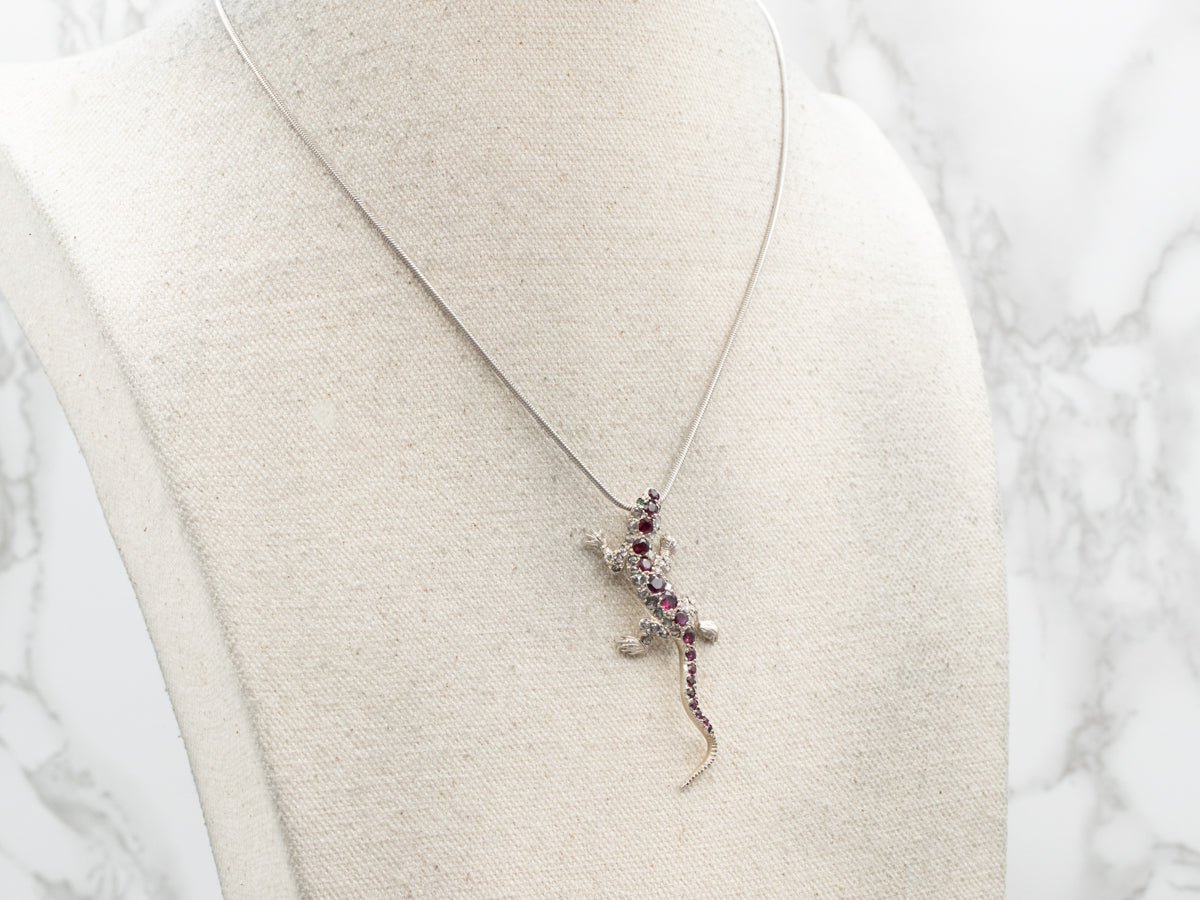 Sterling Silver Gemstone Lizard Pendant