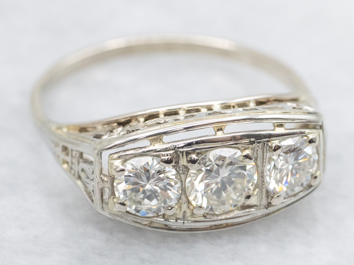 Three Stone Diamond Late Art Deco Ring