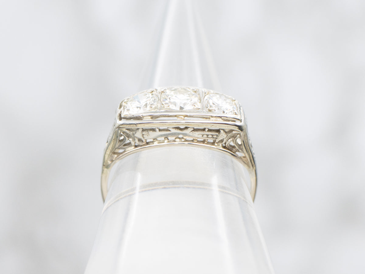 Three Stone Diamond Late Art Deco Ring