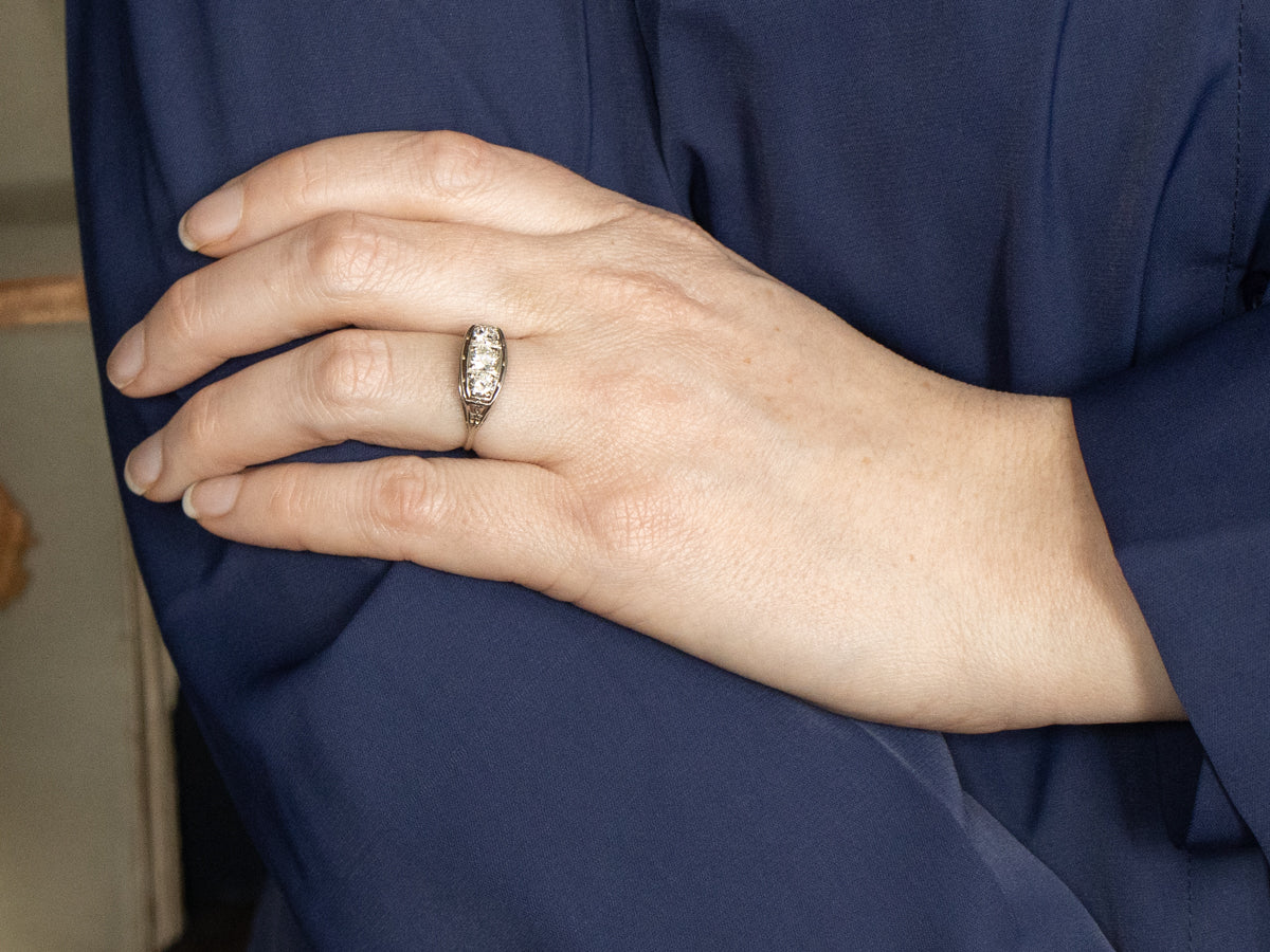 Three Stone Diamond Late Art Deco Ring