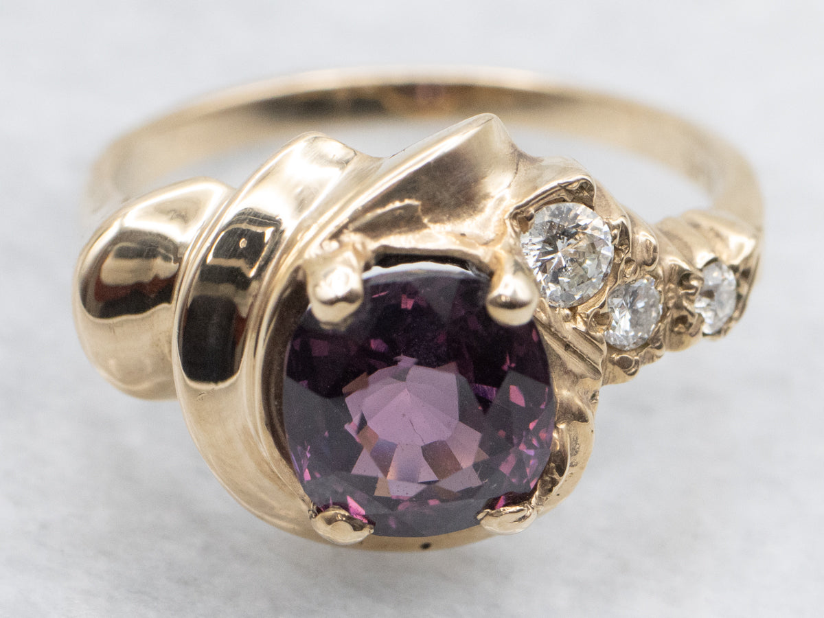 Yellow Gold Pink Spinel Asymmetrical Abstract Ring