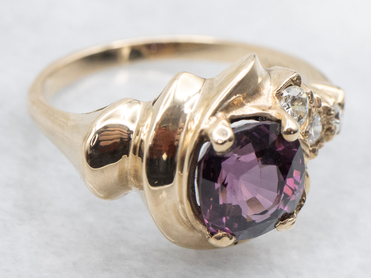 Yellow Gold Pink Spinel Asymmetrical Abstract Ring