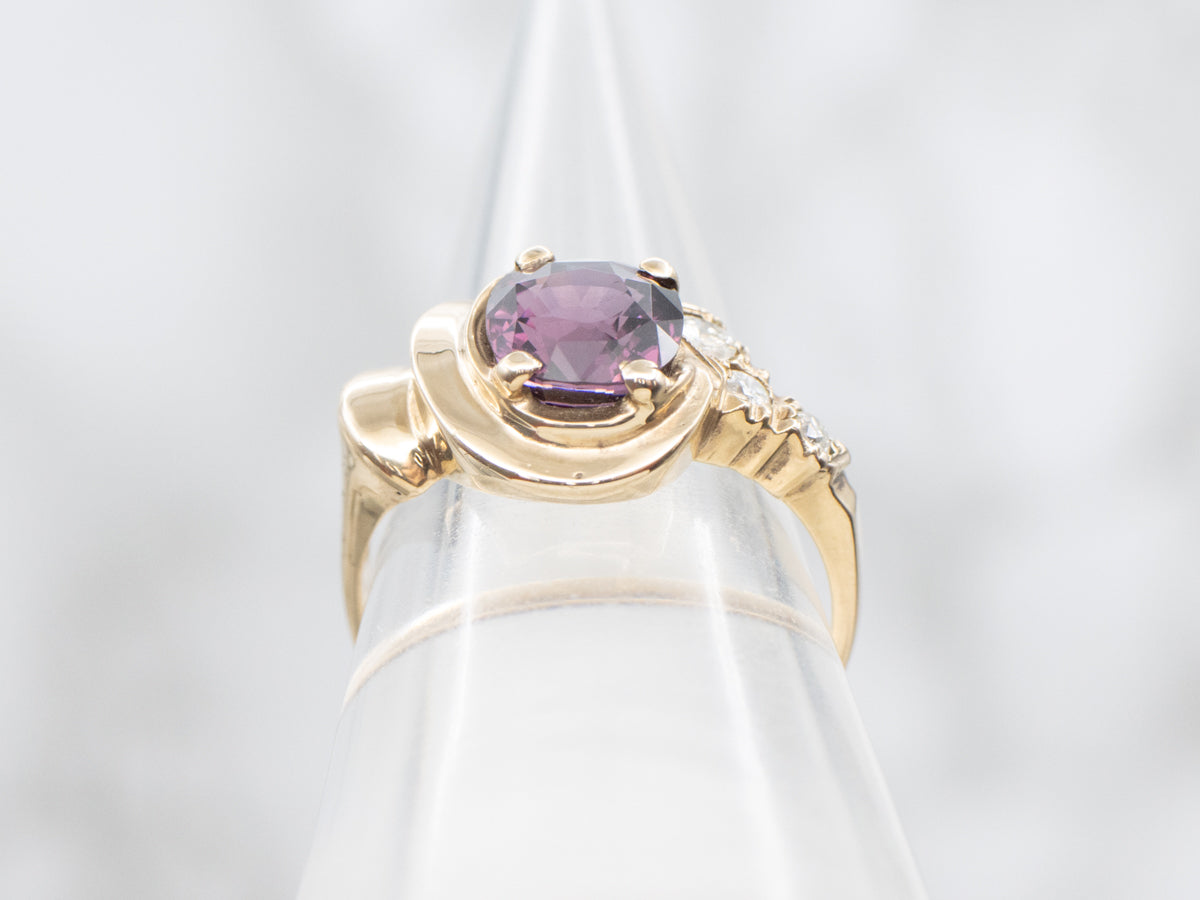 Yellow Gold Pink Spinel Asymmetrical Abstract Ring