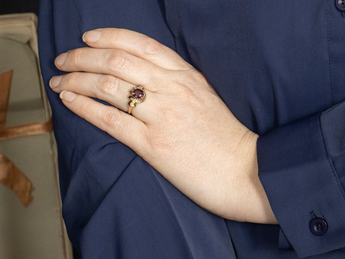 Yellow Gold Pink Spinel Asymmetrical Abstract Ring