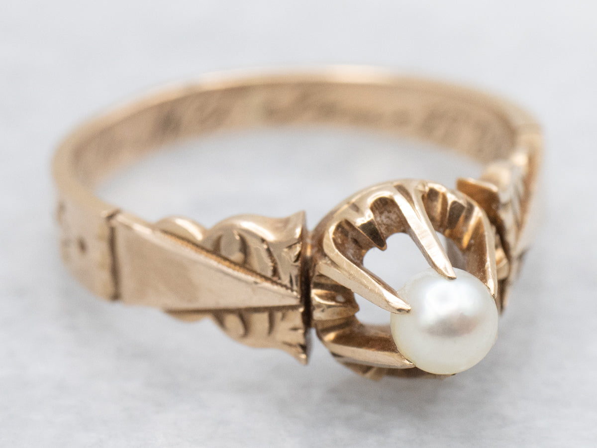 Victorian Gold and Pearl Solitaire Ring