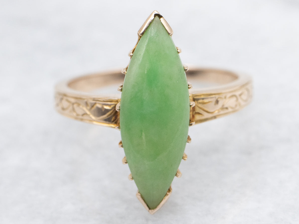 Vintage Gold Marquise Cabochon Jadeite Ring