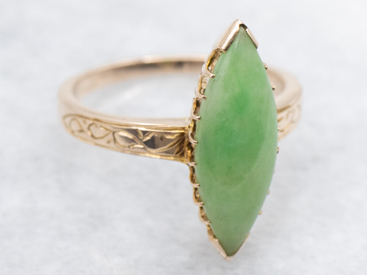 Vintage Gold Marquise Cabochon Jadeite Ring