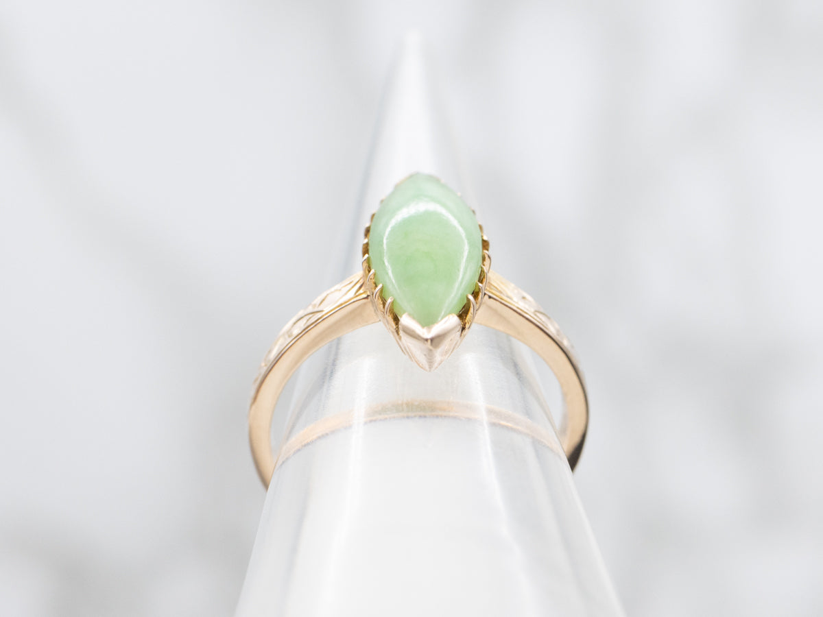 Vintage Gold Marquise Cabochon Jadeite Ring
