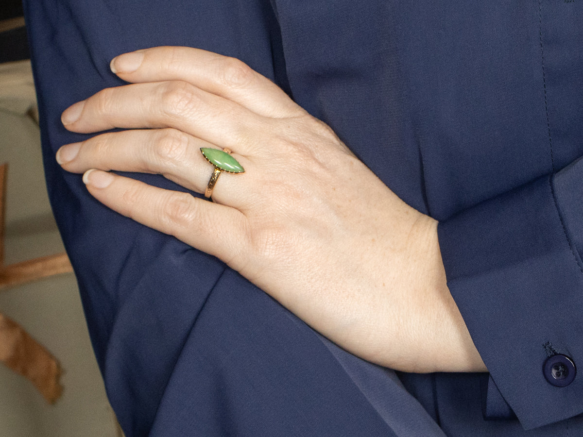 Vintage Gold Marquise Cabochon Jadeite Ring