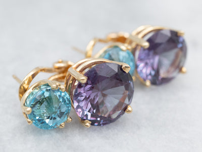 Bold Blue Topaz and Synthetic Alexandrite Stud Earrings