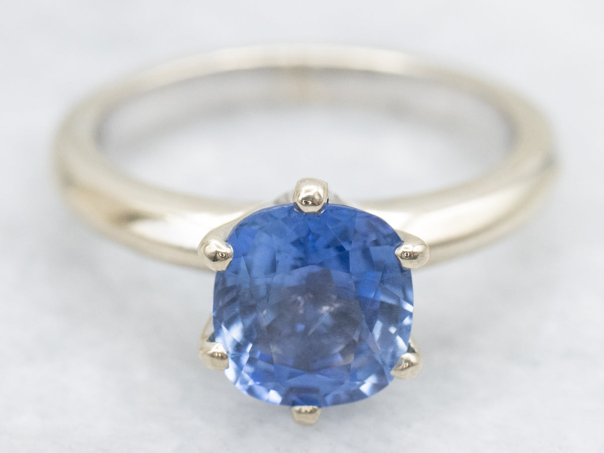 White Gold Cushion-Cut Sapphire Solitaire Ring