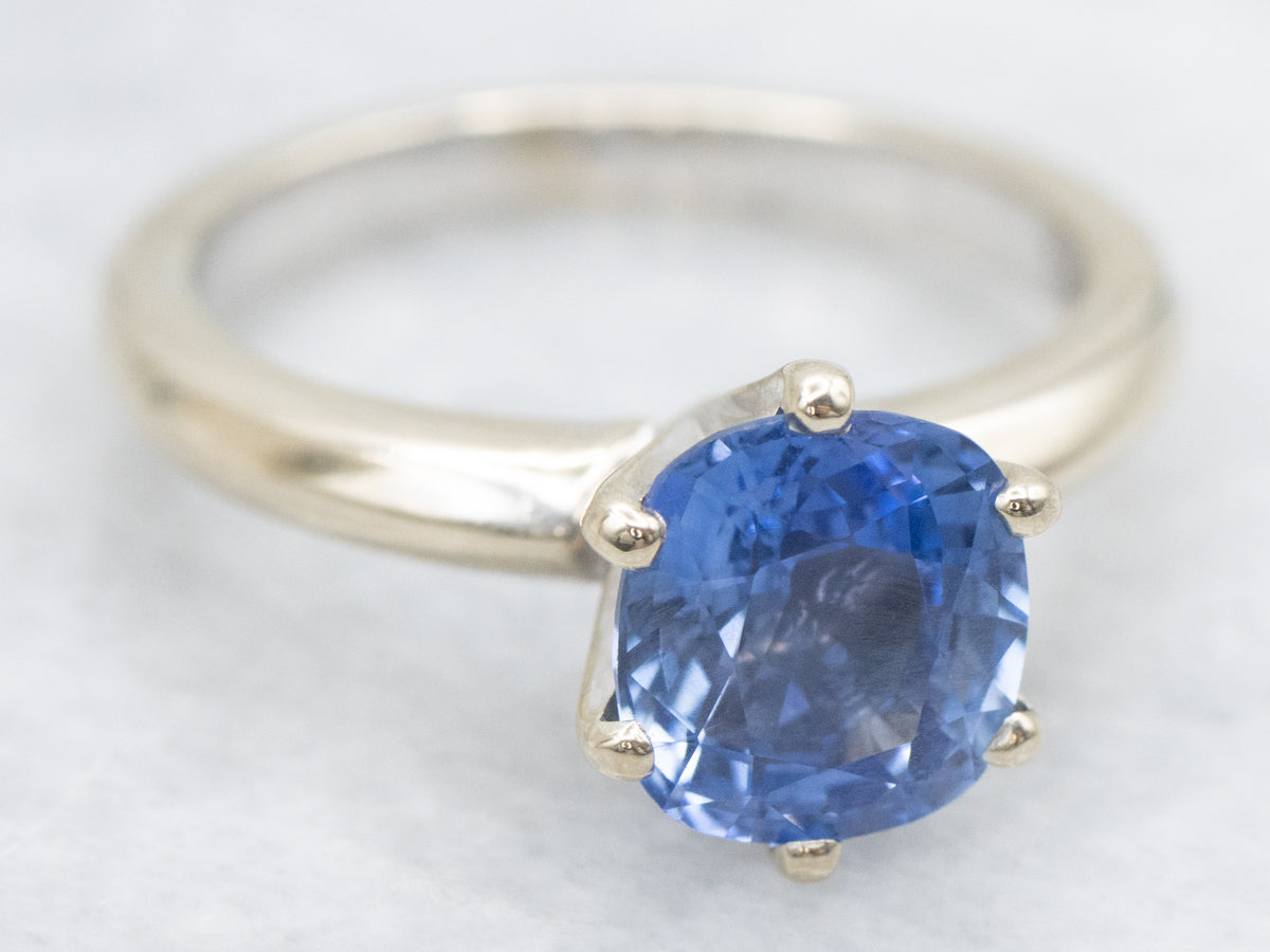 White Gold Cushion-Cut Sapphire Solitaire Ring