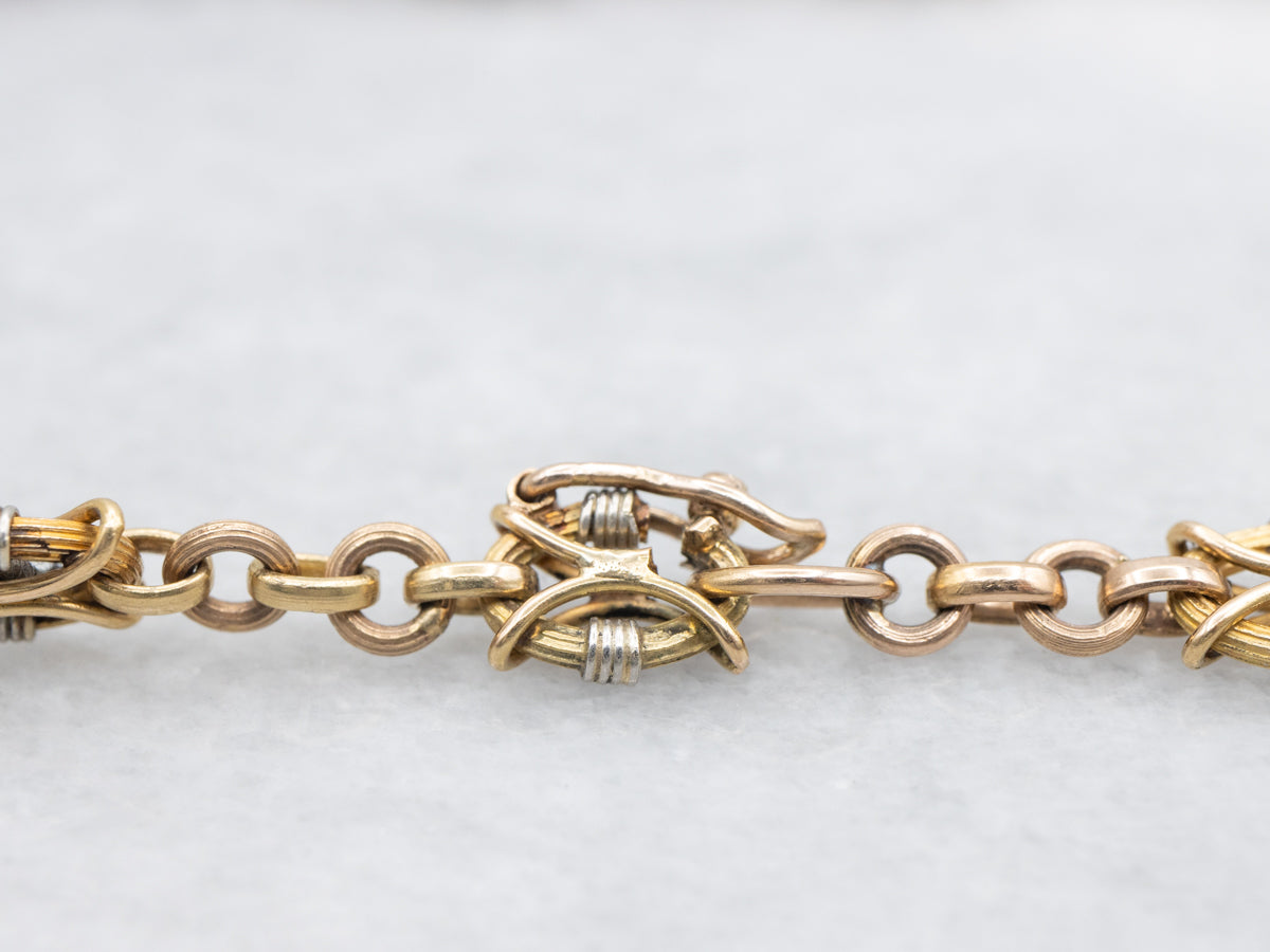 Funky R Gold Chain Platinum and Gold Funky Link Diamond Station Chain - Market Square Jewelers