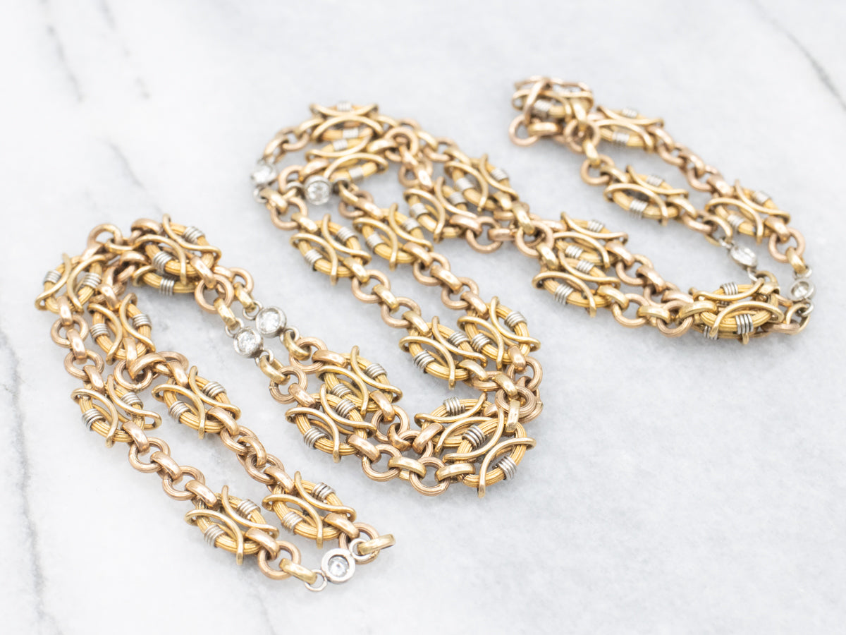 Funky R Gold Chain Platinum and Gold Funky Link Diamond Station Chain - Market Square Jewelers