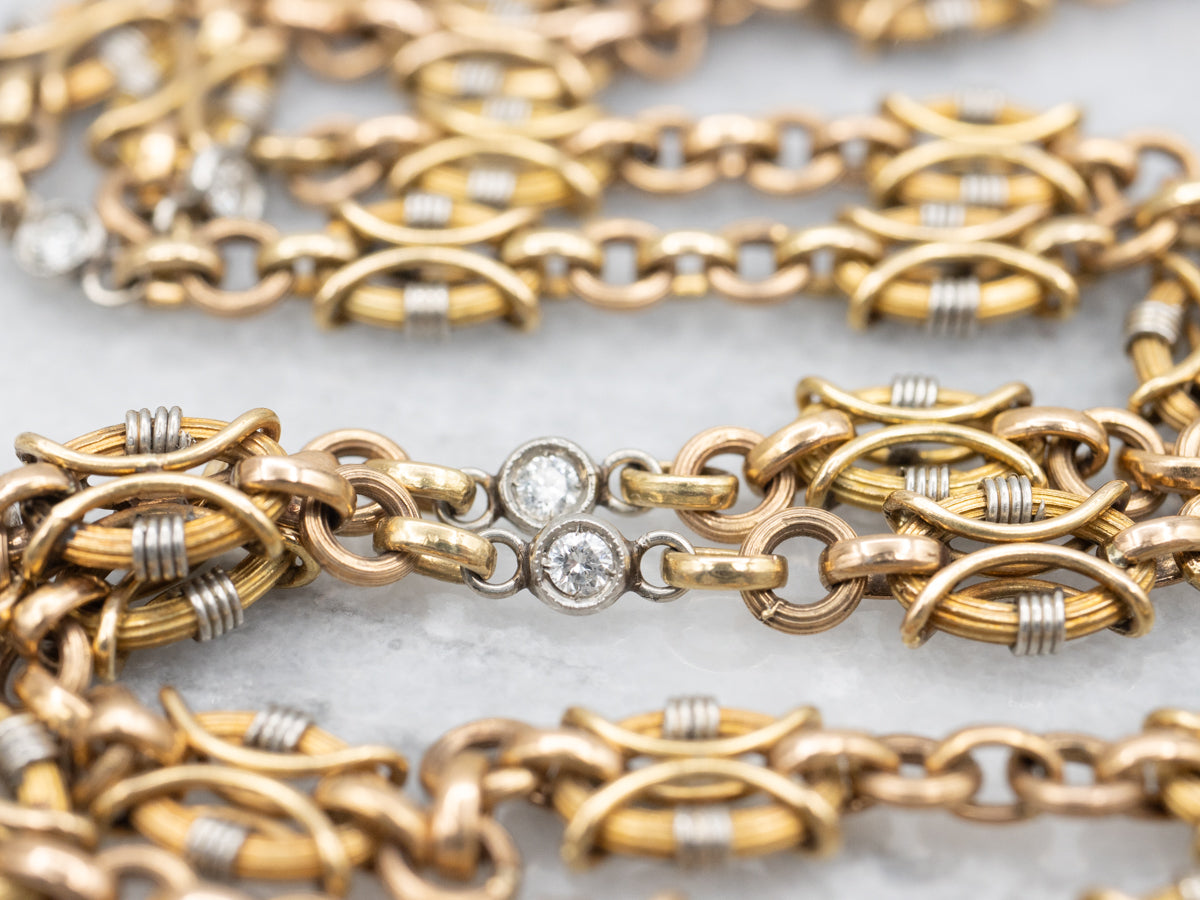 Funky R Gold Chain Platinum and Gold Funky Link Diamond Station Chain - Market Square Jewelers